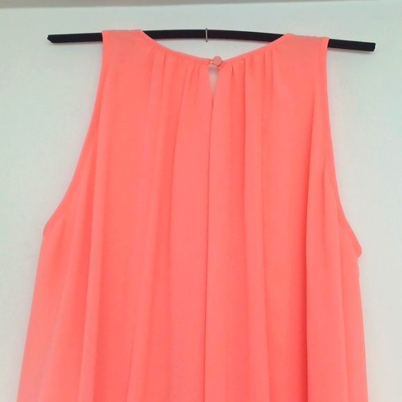 MICHAEL KORS Peachy Coral Chiffon-Like Sleeveless Feathery Flowy Hem Dress - Picture 7 of 10